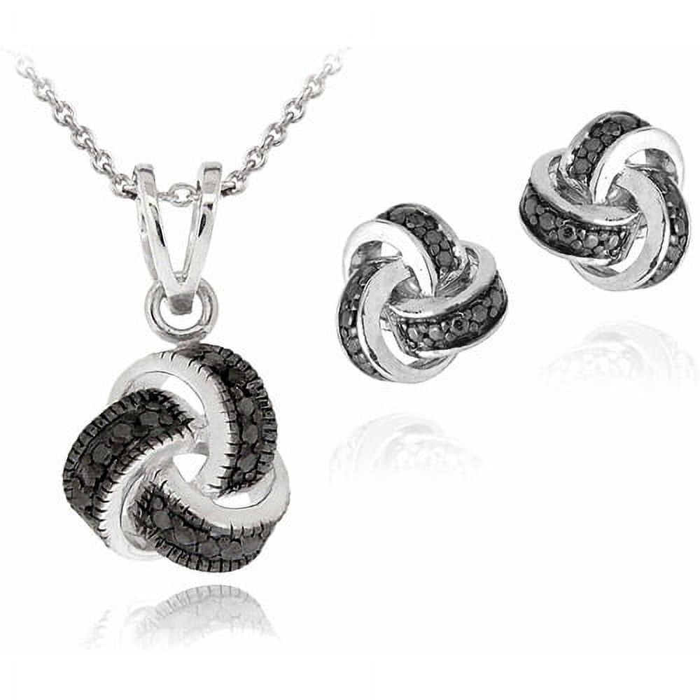 Black Diamond Accent SilverTone Love Knot Necklace and Earrings Set