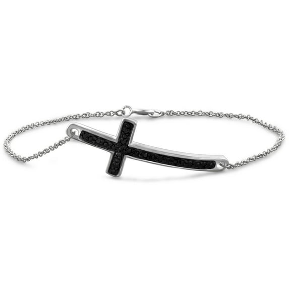 Black Diamond Accent Sterling Silver Cross Bracelet, 7.25