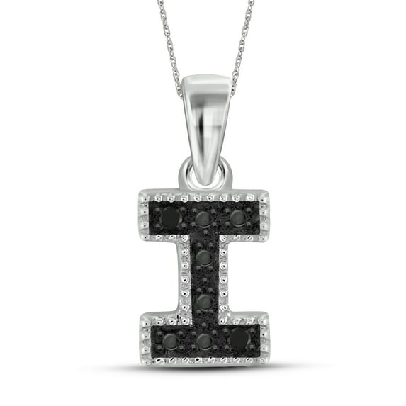 Black Diamond Accent Sterling Silver Initial Pendant