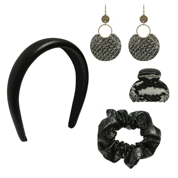 Black Diamond Accessories Adult Headband, Scrunchie, Hair Clip and Earring Set, 4-Piece