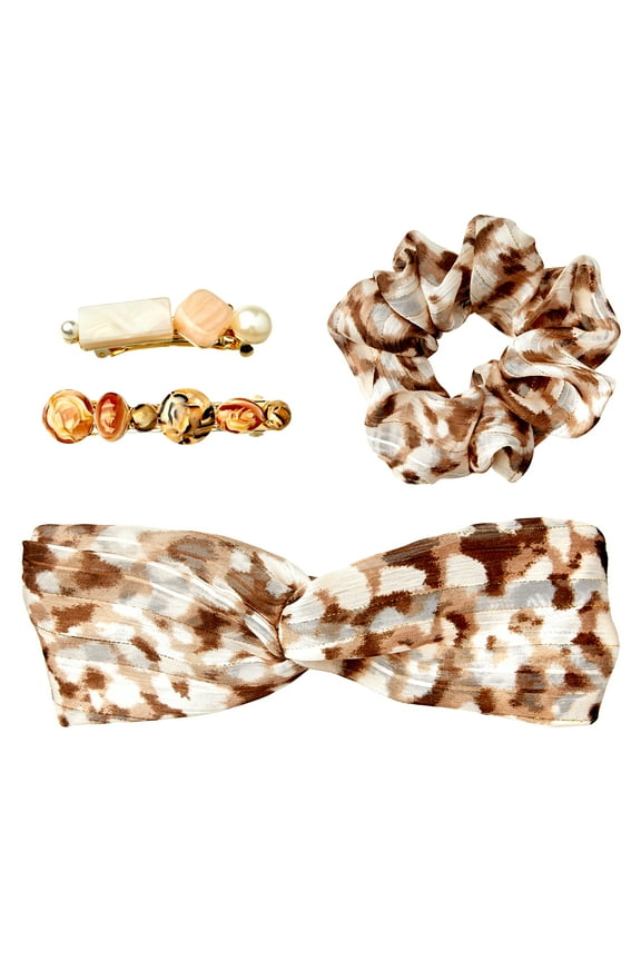 Headwrap, Scrunchie and Hair Barrette Clip Set, 3-Piece