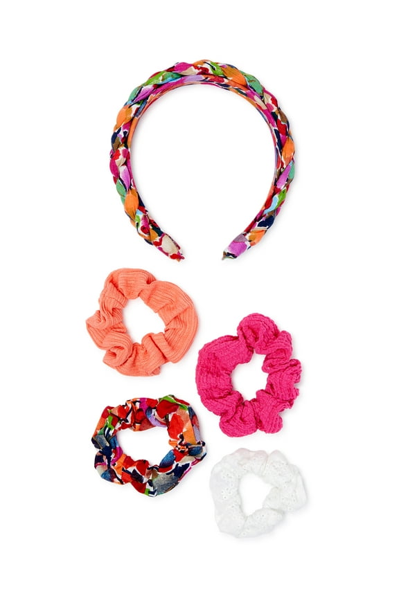 Multicolor Braided Headband and Scrunchie Set, 5-Piece