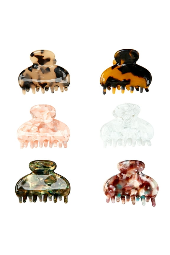 Teen Multicolor Acetate Small Claw Hairclip Set, 6-Piece