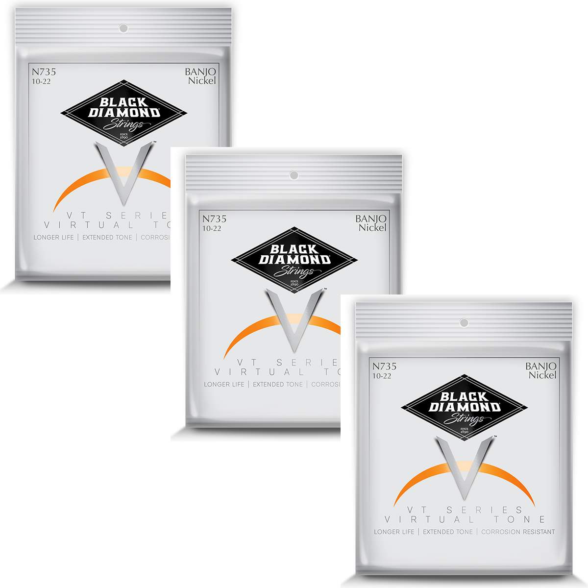 Black Diamond Banjo Strings 3-Pack 5-String Medium Loop End Nickel Wound