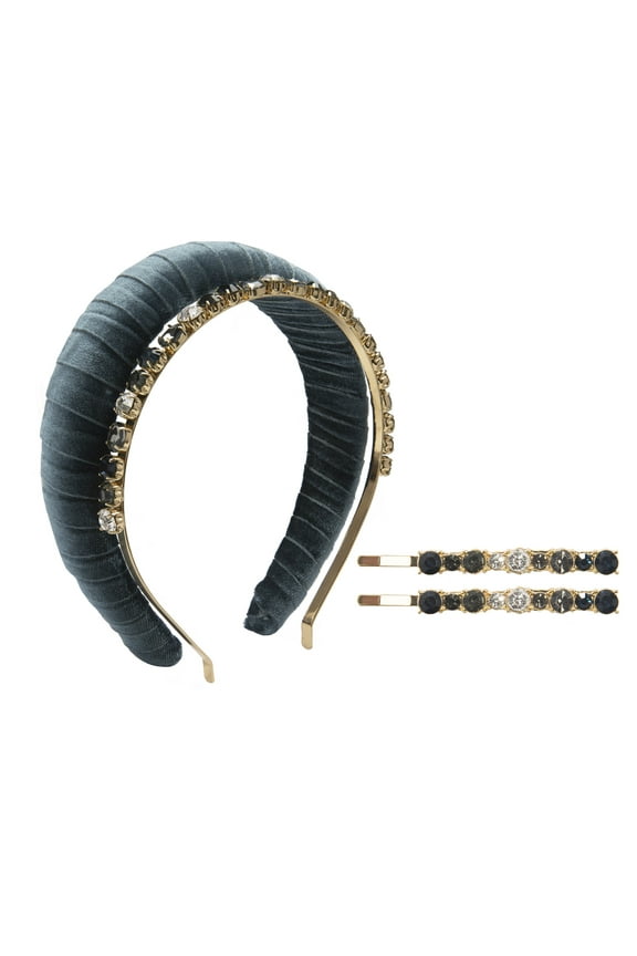 Blue Velvet, Stone Headbands and Clips Set, 4-Piece