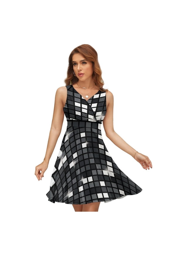 Black Diamond Disco Ball Glitter Dress Summer Street Style Dresses Female Sleeveless Printed Sundress