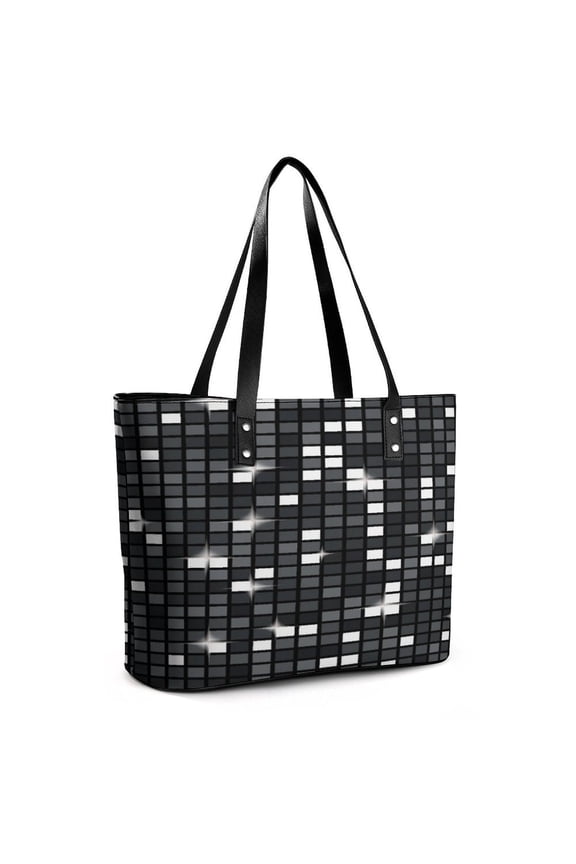 Black Diamond Disco Ball Glitter Woman Leather Handbags Large Tote Bag Fashion Portable Handbags With Zipper