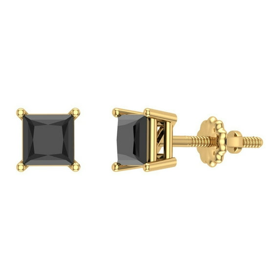 Black Diamond Earrings Princess Cut 14K Gold 2.00 ct Glitz Design