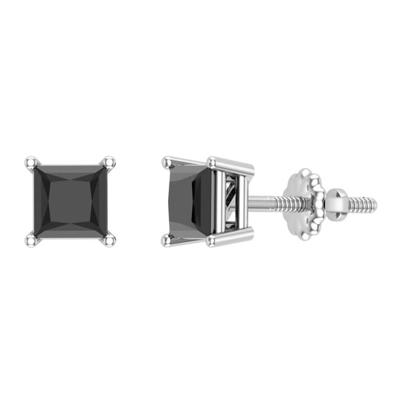 Black Diamond Earrings Princess Cut 14K White Gold 2.00 ct Glitz Design