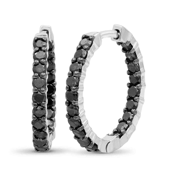 Black Diamond Earrings Women – 3-Carat Black Diamonds Sterling Silver Hoop Earring Small – Small Hoop Earrings Diamond – Black Hoop Earrings for Women