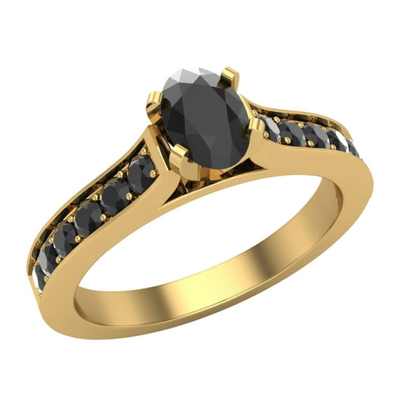 Black Diamond Engagement Ring for Women Oval 0.75 Carat 14K Gold (Black, AAA)