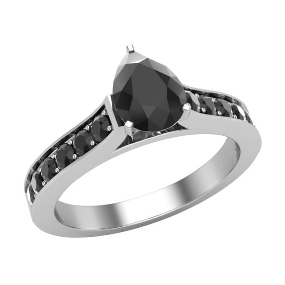 Black Diamond Engagement Ring for Women Pear 1.25 Carat 14K White Gold (Black, AAA)