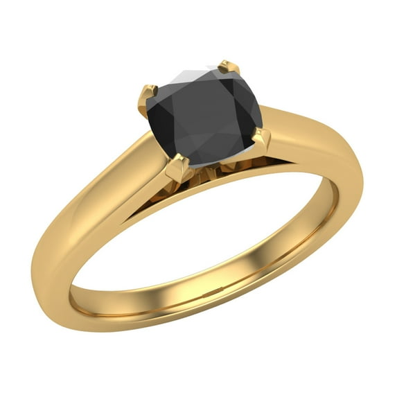 Black Diamond Engagement Ring for Women Solitaire Cushion 14K Gold 5/8 carat (Black, AAA)