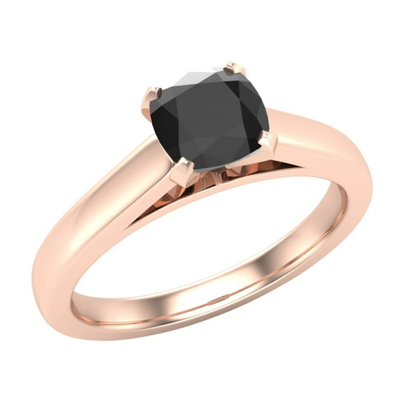 Black Diamond Engagement Ring for Women Solitaire Cushion 14K Rose Gold 3/8 carat (Black, AAA)