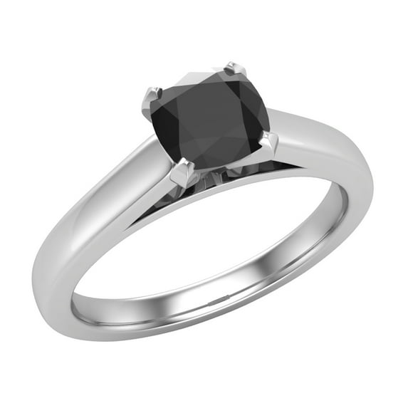 Black Diamond Engagement Ring for Women Solitaire Cushion 14K White Gold 3/8 carat (Black, AAA)