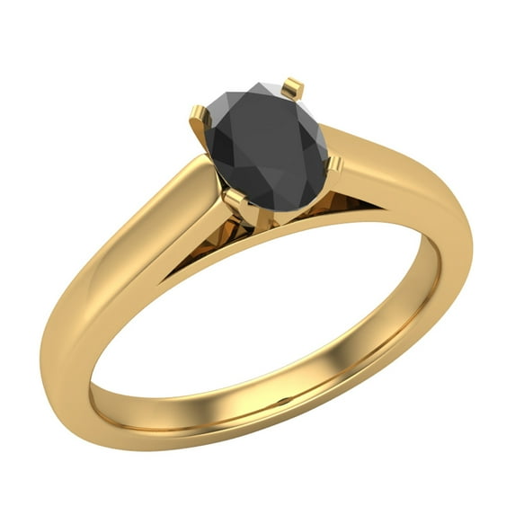 Black Diamond Engagement Ring for Women Solitaire Oval 14K Gold 3/8 carat (Black, AAA)