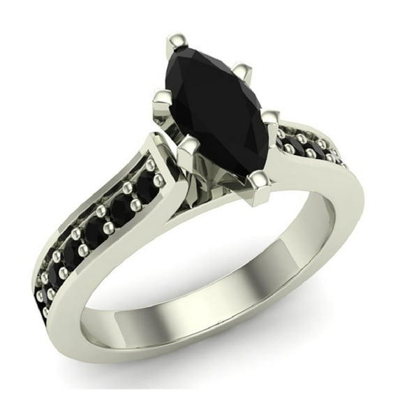Black Diamond Engagement rings for women Marquise cut 14K white gold 1.50 carat tw