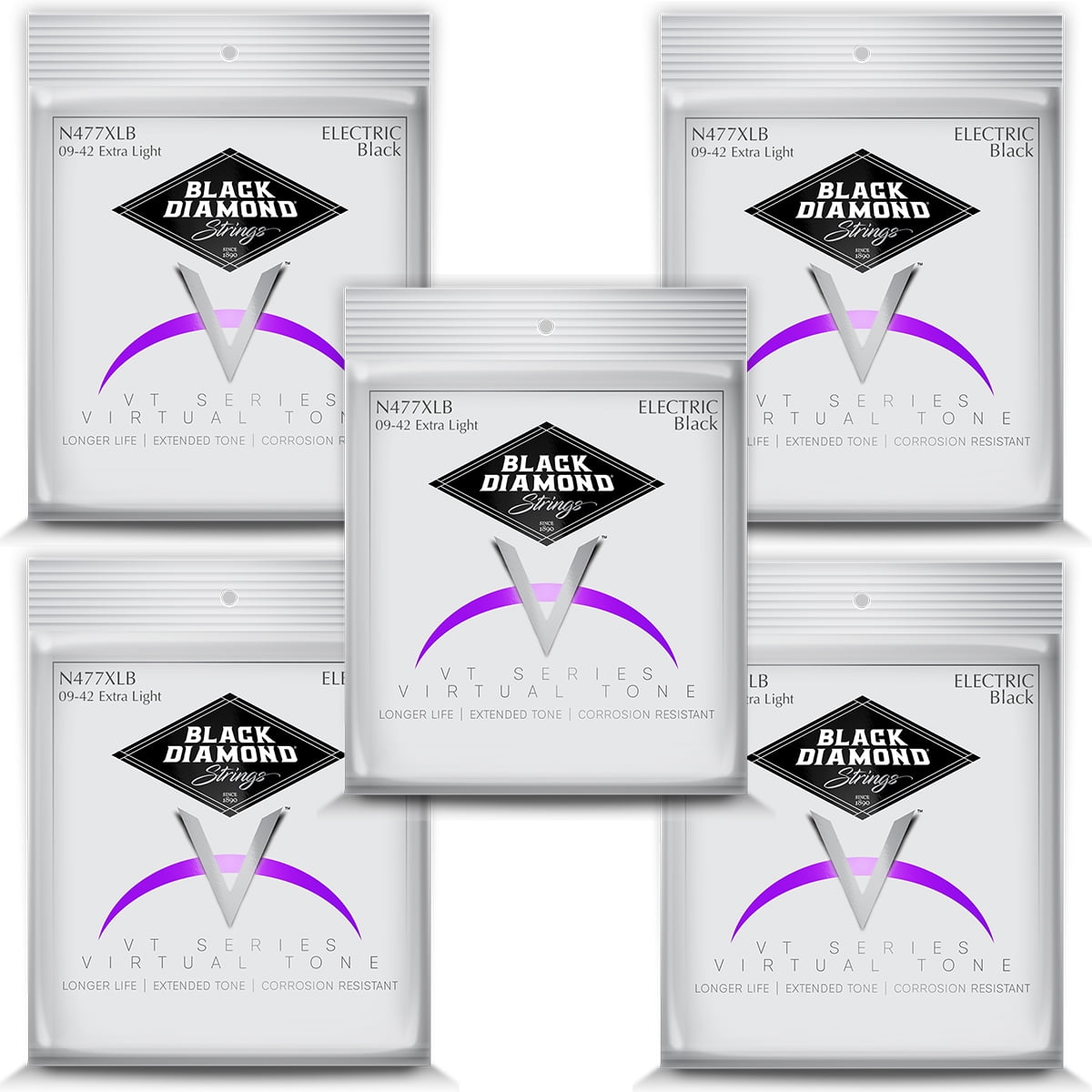 Black Diamond Guitar Strings 5-Pack Electric Extra Light 009-042 Black Steel