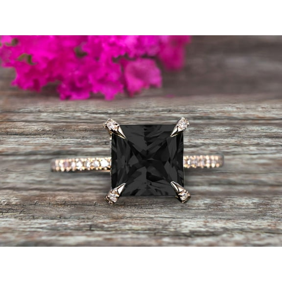 Black Diamond Moissanite Engagement Ring-Solid 10k Rose Gold 1.80 Carat Cushion Cut Art Deco Design