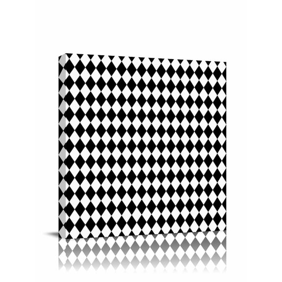 Black Diamond Plaid Canvas Wall Art, White Geometric Check Abstract Modern Framed Wall Decor Modern Artwork Prints Painting for Living Room, Bedroom, Kitchen & Cafe Decor 8x8 Inch