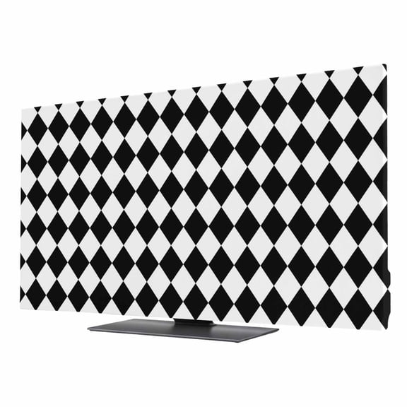 Black Diamond Plaid TV Dust Cover 24 Inch, White Geometric Check Abstract Modern Computer Monitor Cover Dustproof Stretchable Indoor TV Screen Protector for LED LCD Universal Monitors
