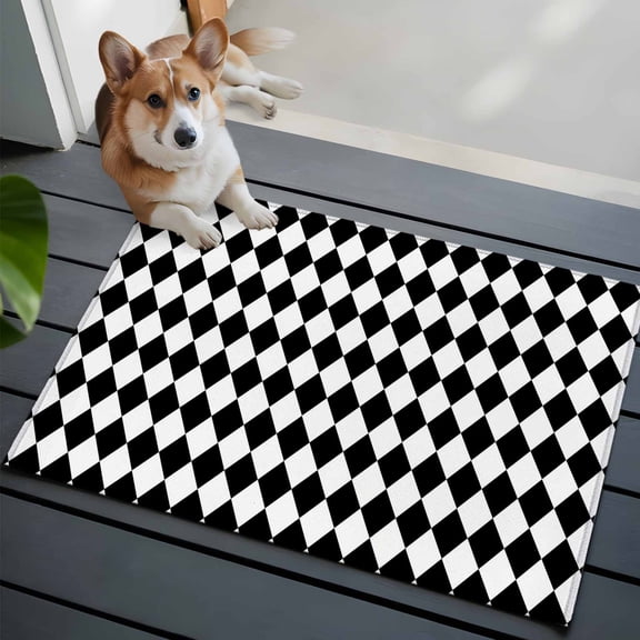Black Diamond Plaid Washable Area Rug 2x3 White Geometric Check Abstract Modern Low-Profile Area Rugs with Non Slip Backing Indoor Floor Carpet for Entrance Living Room Bedroom Home Office