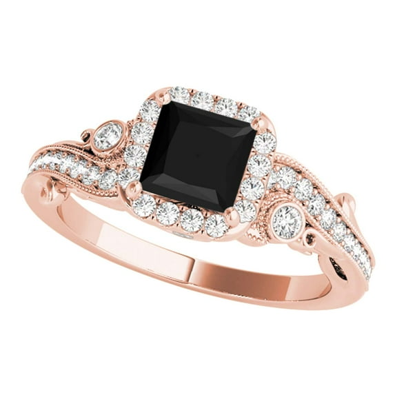 Black Diamond Princess Cut 10K 1.50 Carats Engagement Ring In Solid Rose Gold