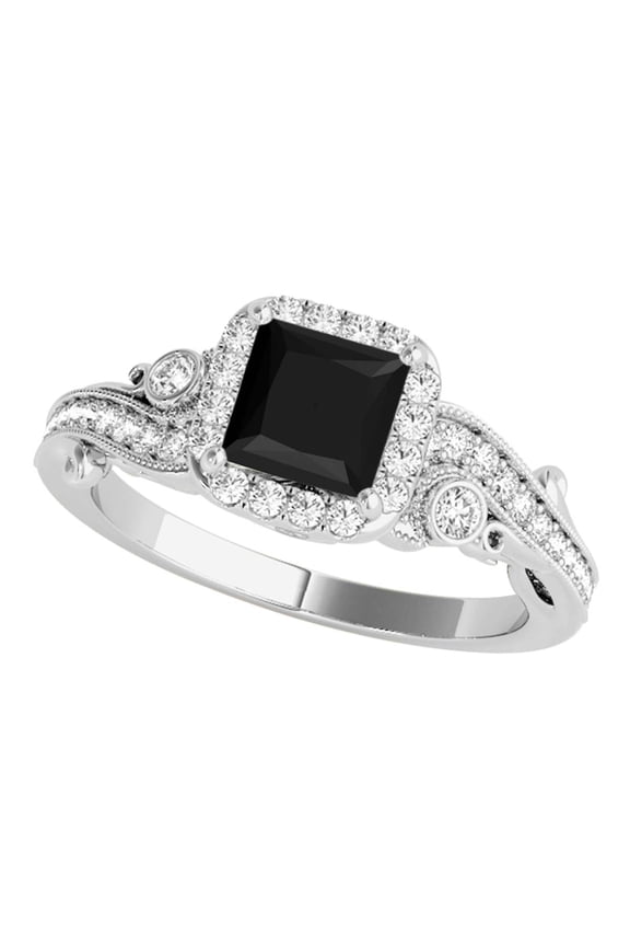 Black Diamond Princess Cut 10K 1.50 Carats Engagement Ring In Solid White Gold