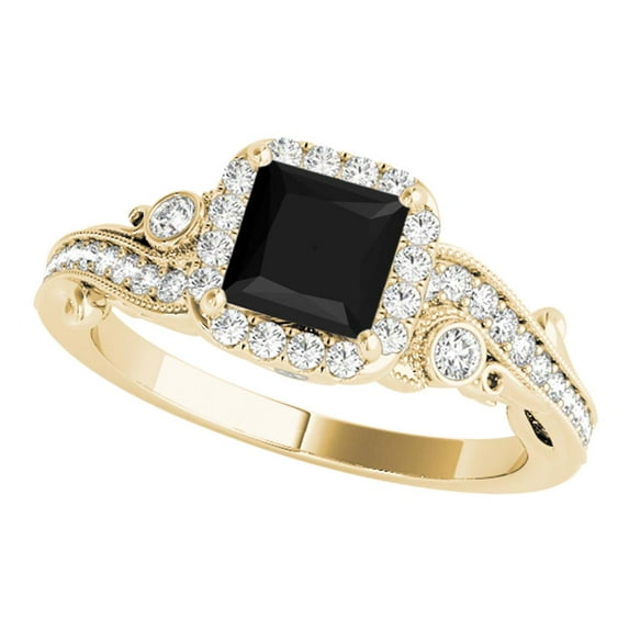 Black Diamond Princess Cut 10K 1.50 Carats Engagement Ring In Solid Yellow Gold
