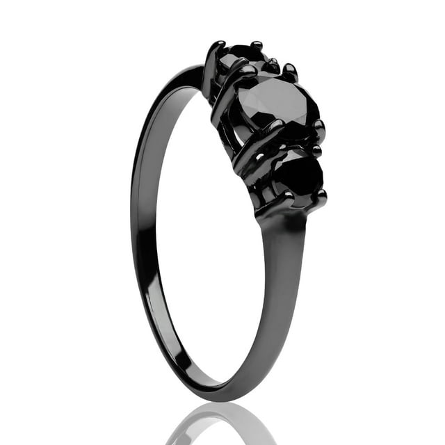 Black Diamond Solitaire Ring Titanium Wedding Ring Gunmetal Ring