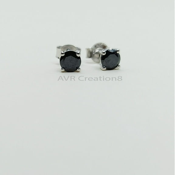 Black Diamond Stud Earrings for Women, 925 Sterling Silver Prong Set, Classic Pushback Earrings, Elegant Gift for Girlfriend