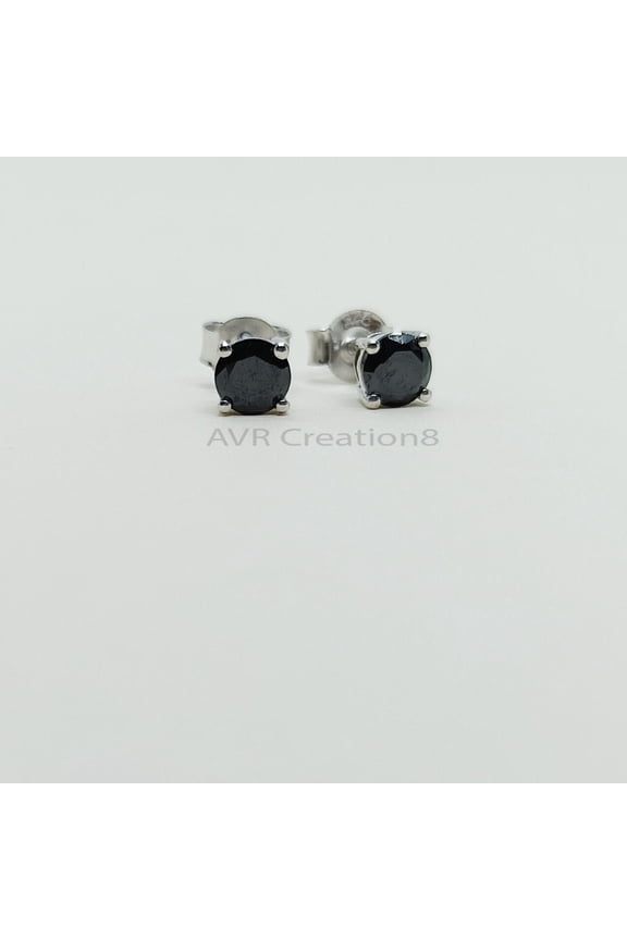 Black Diamond Stud Earrings for Women, 925 Sterling Silver Prong Set, Classic Pushback Earrings, Elegant Gift for Girlfriend