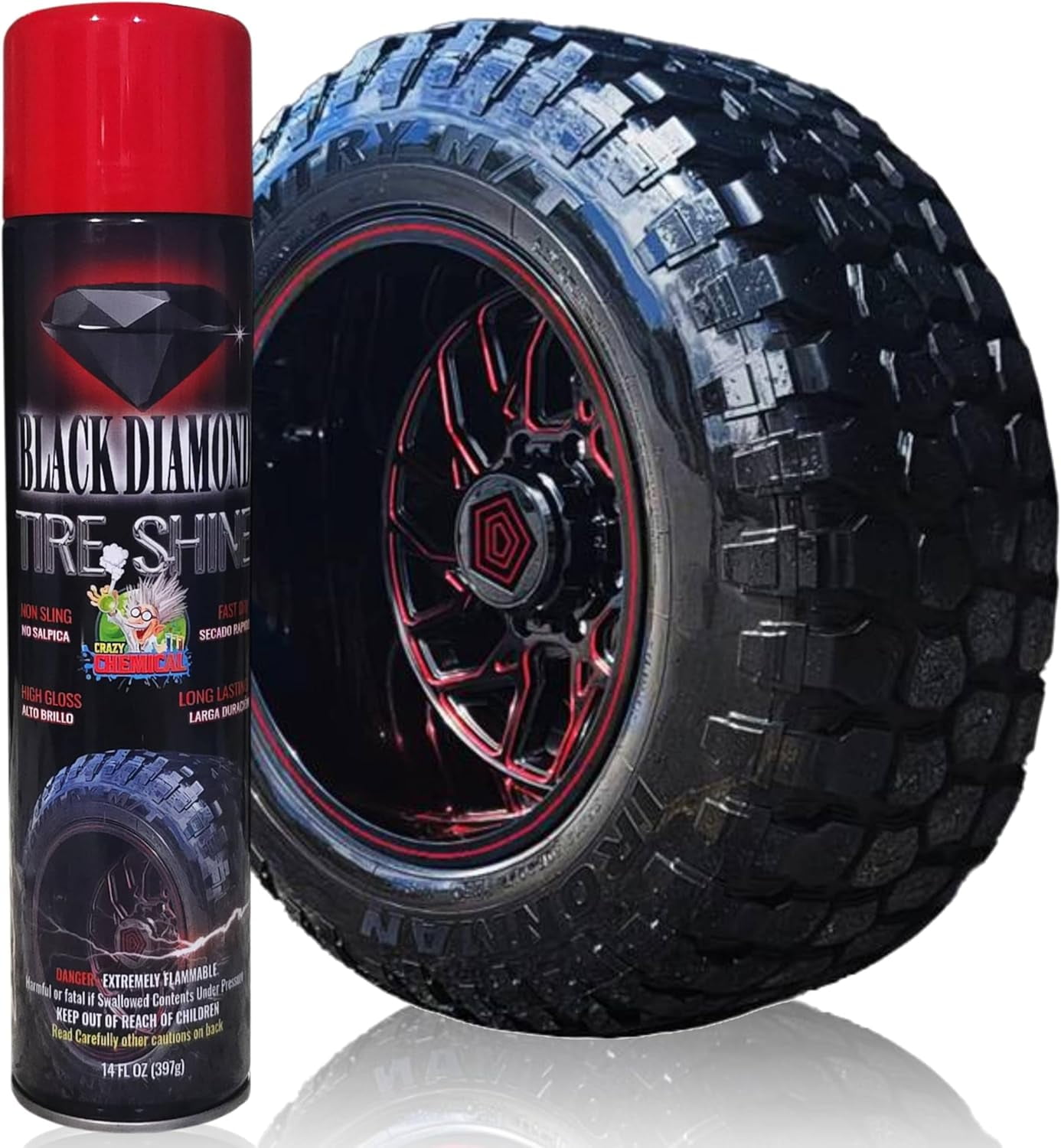 Black Diamond Tire Shine Spray - Extreme Gloss, Long Lasting, No Sling, Wet Look - 14 oz (Pack of 1)