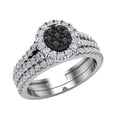 thumbnail image 1 of Black Diamond Wedding Ring Set for Women Cluster Diamond Halo Rings 14K White Gold 0.90 ct glitz design, 1 of 4