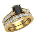 thumbnail image 1 of Black Diamond Wedding Ring Set for Women Oval Cut Cathedral Accent 14K Gold 1.25 Carat (J,I1), 1 of 5