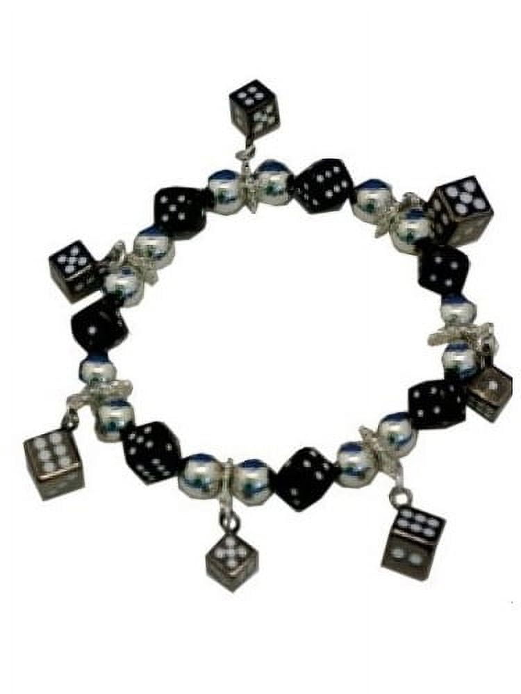 Sterling Silver 7 4.5mm Charm Bracelet With Attached 3D White Enameled  Single Die Dice Game Charm 