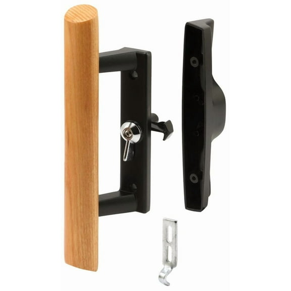 Black Diecast with Hardwood Handle Surface Hook Sliding Patio Door Pull