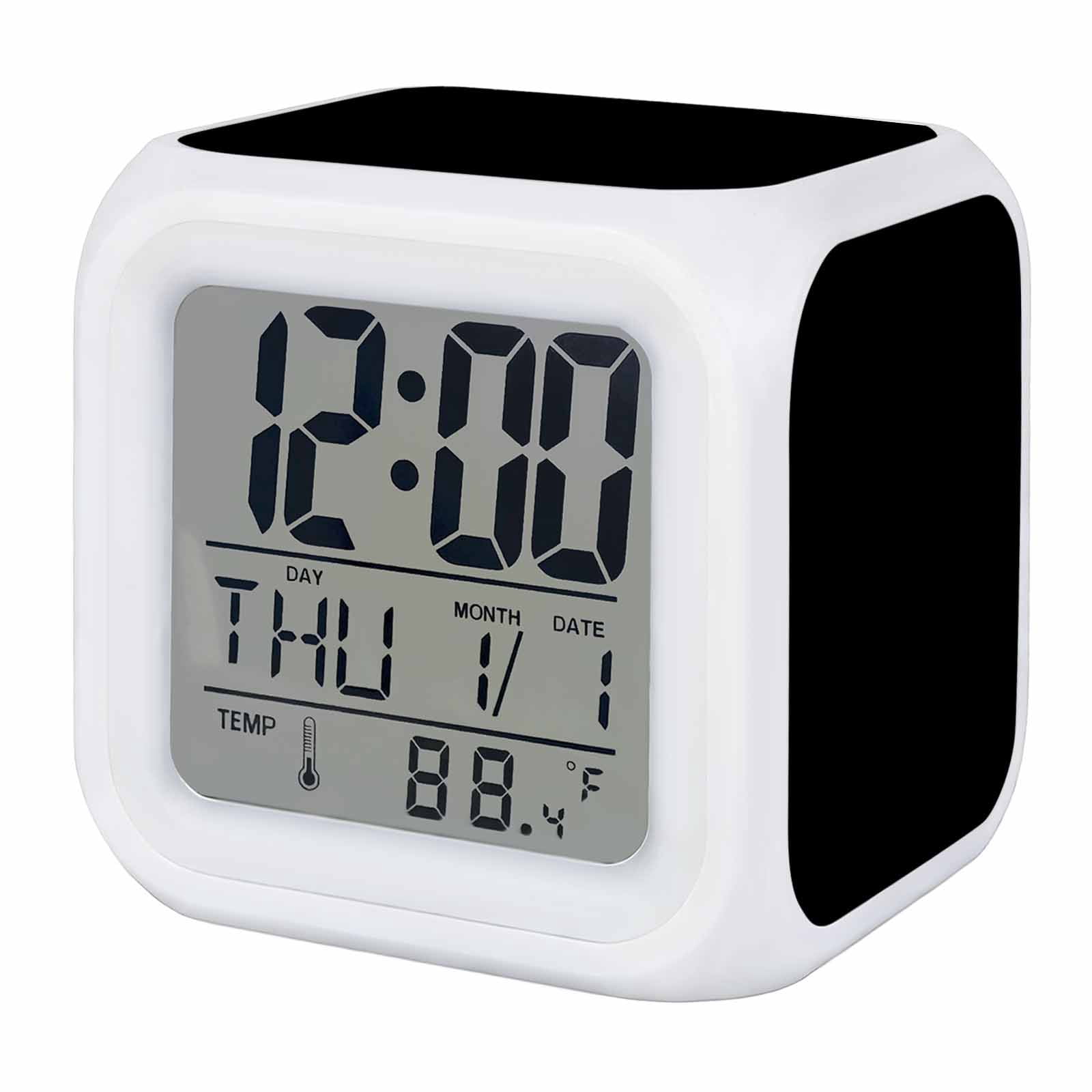 Black Digital Alarm Clock for Bedrooms, Smart LED Alarm Clock with 7 Color Changing Night Light, Pure Black Silent Wake Up Clocks for Sleep Study Cooking 3.2"x3.2"