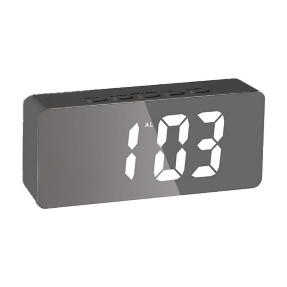 Black Digital Electronic Clock Led Mirror Display With Snooze Alarm, 12/24H Time Mode, Adjustable Brightness, Temperature Display For Bedroom, Office, Home Use 5.9X3.9X2.4In 0.66Lb