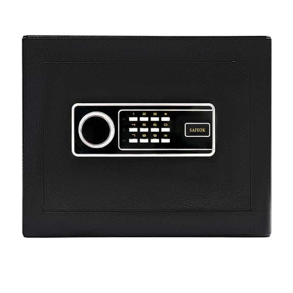 Black Digital Home Safe with Alarm & Key,Steel Security Box for Cash, Jewelry, Documents,Small Safe Box
