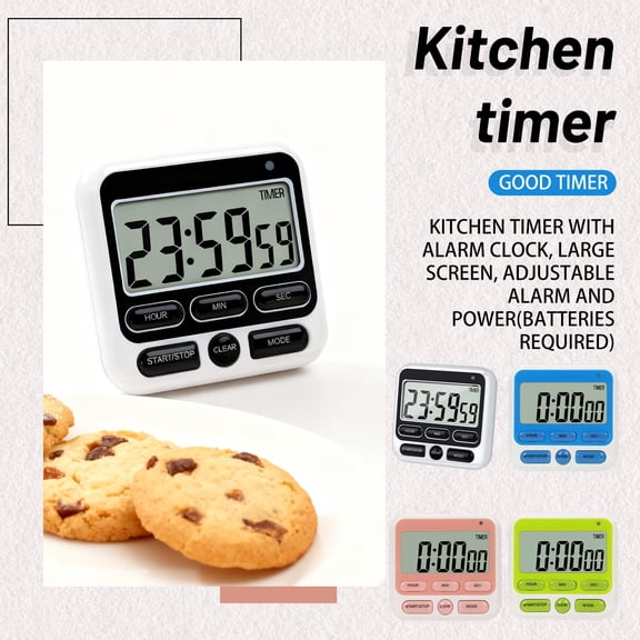 Black Digital Kitchen Timers with Alarm Clock Function, Large Easy-to-Read Lcd Display, Adjustable Alarm Volume, Power on/off Switch, Battery-Operated Timers for Cooking, Baking,