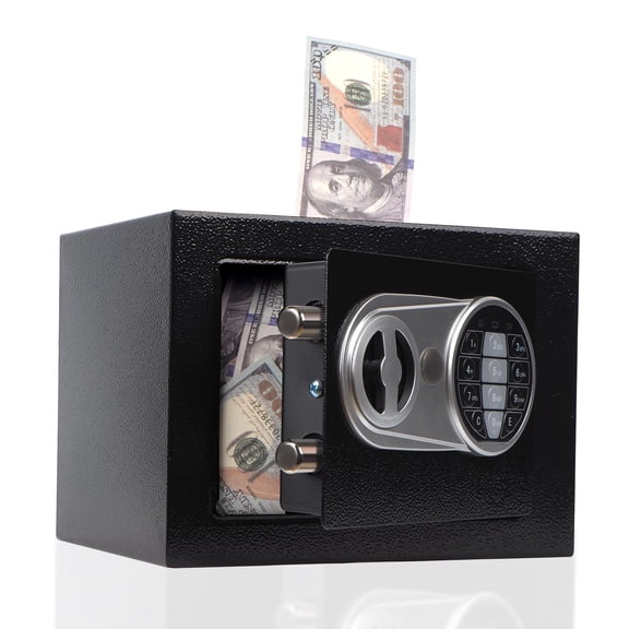 Black Digital Lock Money Safe Box for Adults, Metal Security Vault