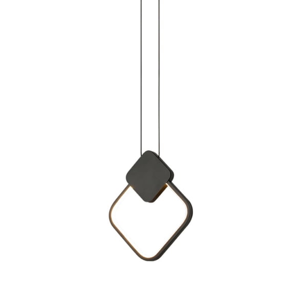 Black Dimmable LED Pendant Light Fixture, Minimalist Nordic Style Modern Decorative Pendant Lighting, Simple Geometric Shape Hanging Lamp, Adjustable Height Ceiling Chandelier for Bedside Bar Counter