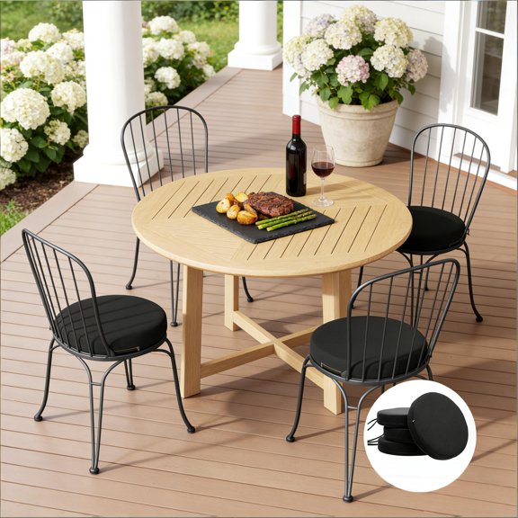 Black Dining Chair Cushions,Set of 4 Round Seat Cushions
