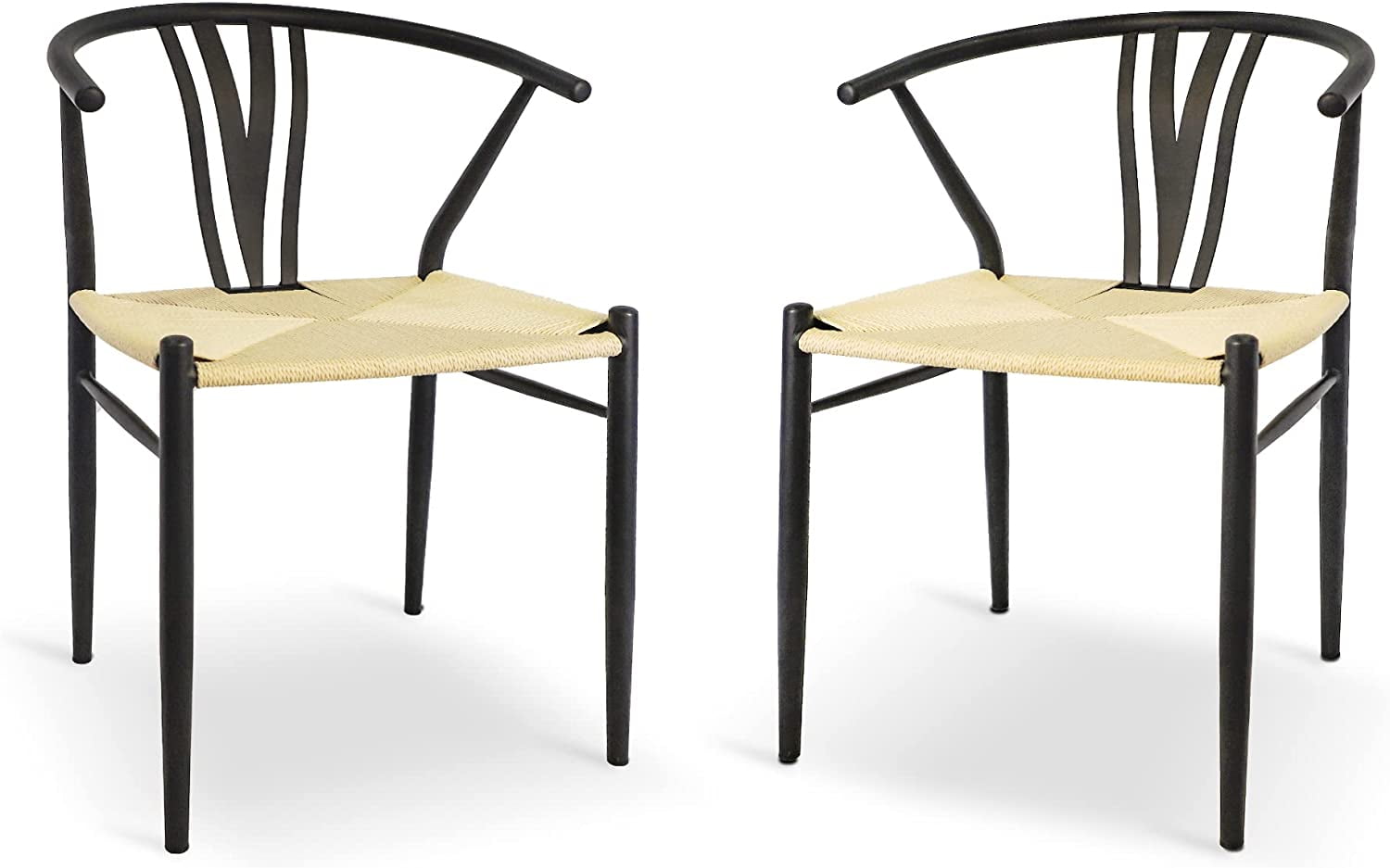 Black Metal Arm Chair with Cane Seat and Slat Backrest