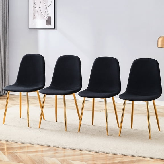 Black Dining Chair Set of 4 with Golden Metal Legs / Comfortable Experience, Suitable for Families