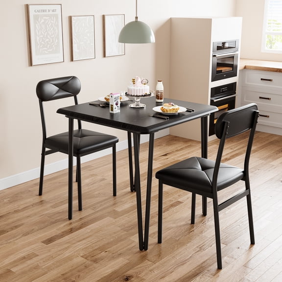 Black Dining Table for 2-Small Square Kitchen Dining Dinner Room Tables Set,Space Saving Wood Modern Dinette Accent Furniture for Breakfast Nook, Apartment,Home Office Small Space, 3 Piece