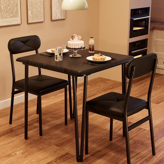 Black Dining Table for 2-Small Square Kitchen Dining Dinner Room Tables Set,Space Saving Wood Modern Dinette Accent Furniture for Breakfast Nook, Apartment,Home Office Small Space, 3 Piece