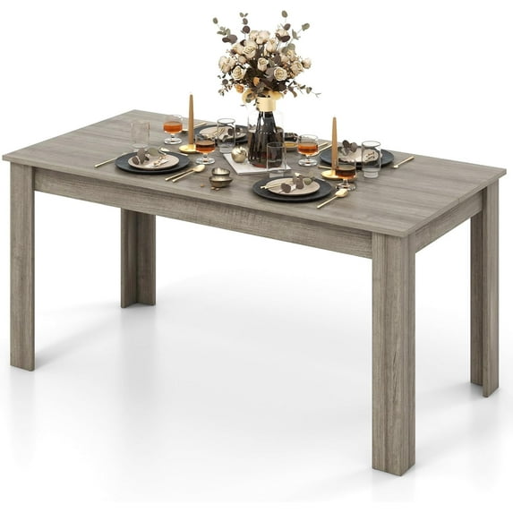 Black Dining Table for 6, Farmhouse 63’’ Rectangular Table with L Shaped Legs, Wood Kitchen & Dining Room Tables, Large Dinner Table for Dining Room, Kitchen, Restaurant (Black)