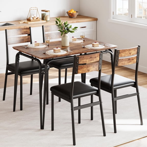 Black Dining Table Set for 4, Kitchen Table and Chairs for 4,5 Piece Kitchen Dining Room Table Set,Space-Saving Wood Modern Rectangle Dinner Table Dinette Furniture for Breakfast Nook,Home Office